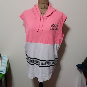 3x hot pink and white flawless hooded tank top